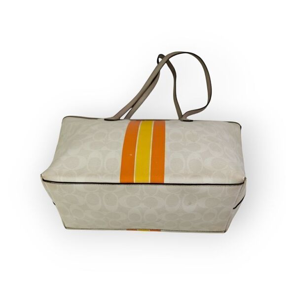 Coach Varsity Stripe City Zip Tote in Signature 38405 Silver/Chalk Orange Bag - Picture 7 of 13